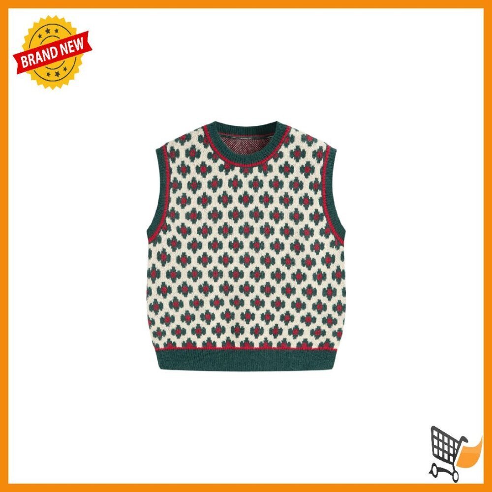 Cropped Sweater Vest Geometric Pattern High Stretch Knit Layering Piece